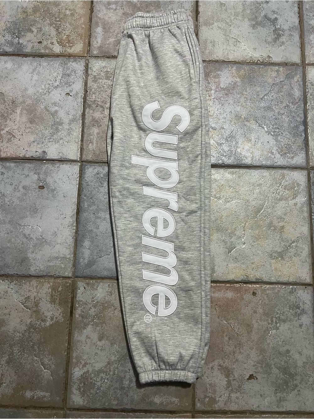 Supreme Kids Light Gray Sweatpants with White Logo